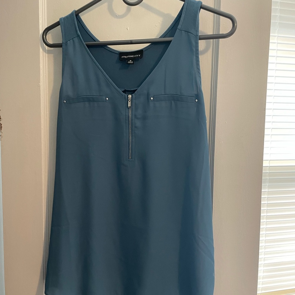 Blue V-Neck Sleeveless Tank Top